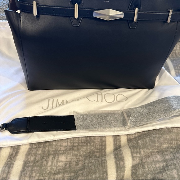 Jimmy Choo Diamond Cinch Top Handle Black Handbag - Picture 3 of 16